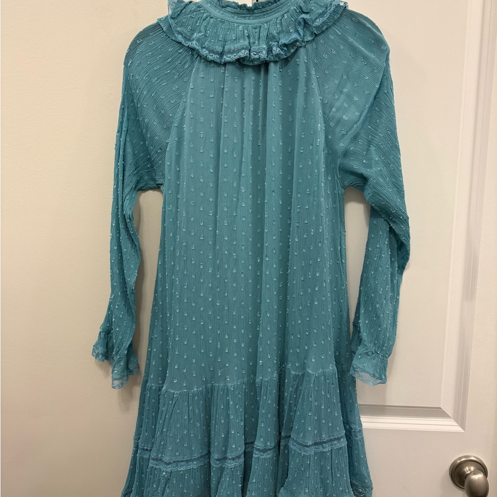 Anthropologie Teal Ruffled Blouse - Picture 4 of 4